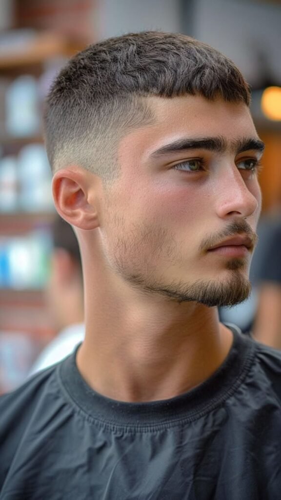 Man with French Crop Mullet Haircut