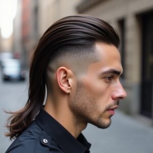 Burst Fade Mullet Straight Hair
