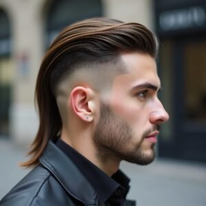 Burst Fade Mullet Straight Hair
