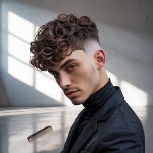 Burst Fade Mullet Curly Hair